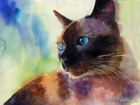 кошка акварельными красками