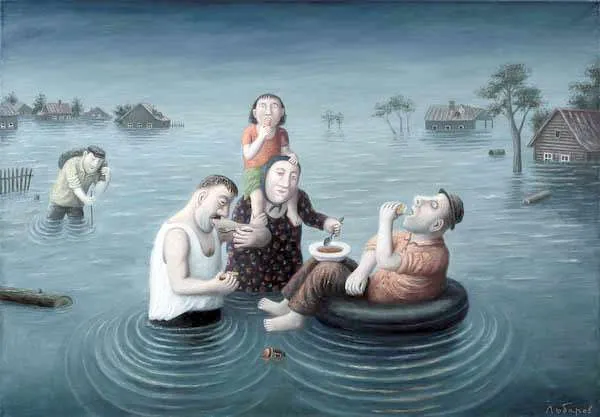 Картина "Обед" из серии "Наводнение", 2008 г. Холст, масло, 70 х 100 см