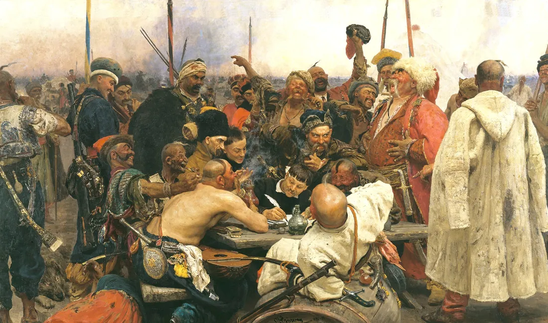 Ilya Repin · Запорожцы»The Zaporozhian Cossacks write a letter to the Sultan of Turkey