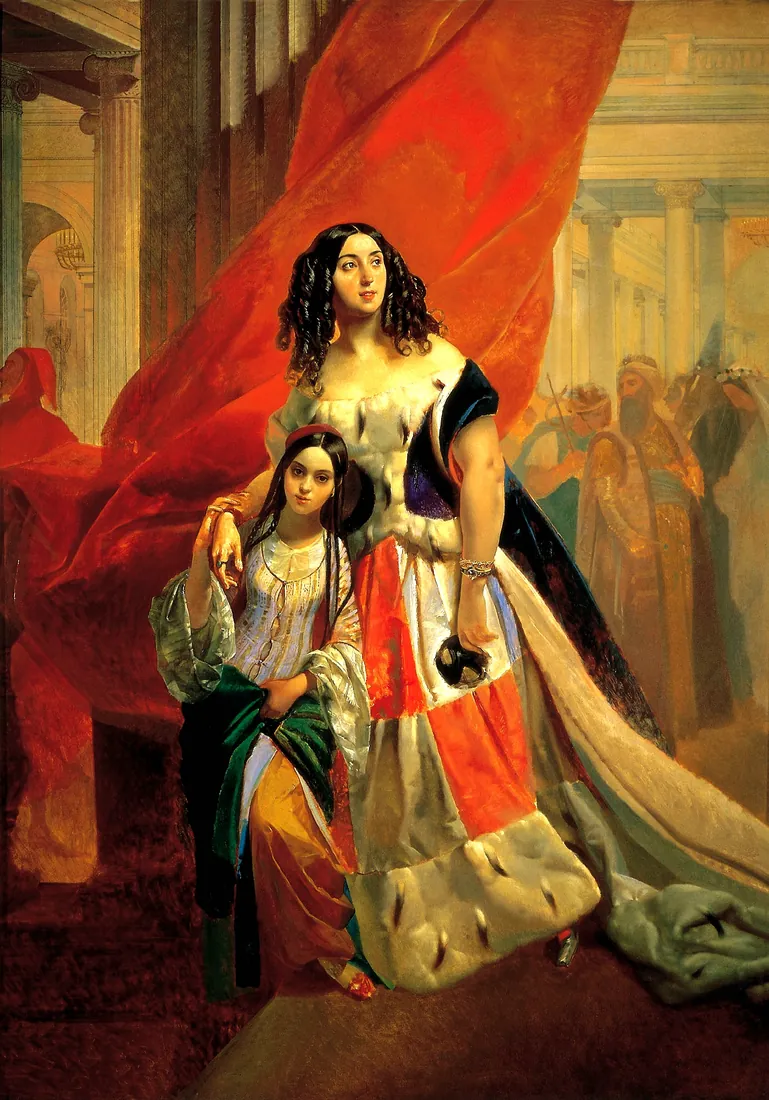 Karl Bryullov · Portrait of Countess Julia Pavlovna Samoilova moving away from the ball wi