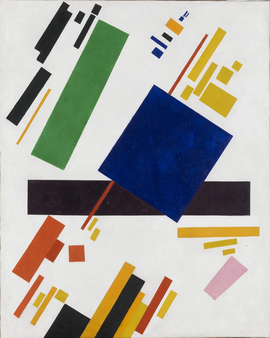 Kazimir Malevich · Супрематическая композиция (синий прямоугольник поверх красного луча) »