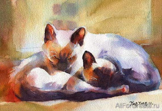 акварельная кошка