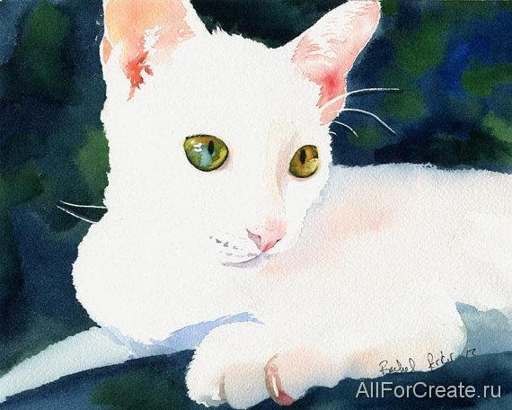 кошка акварельными красками